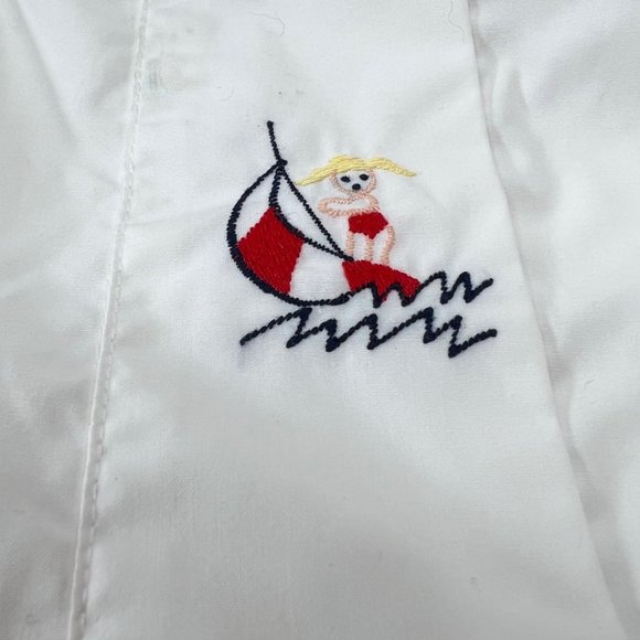 Vintage Nanette Sailor Baby One Piece Embroidered Scalloped Edge Sail Boat - Picture 4 of 8